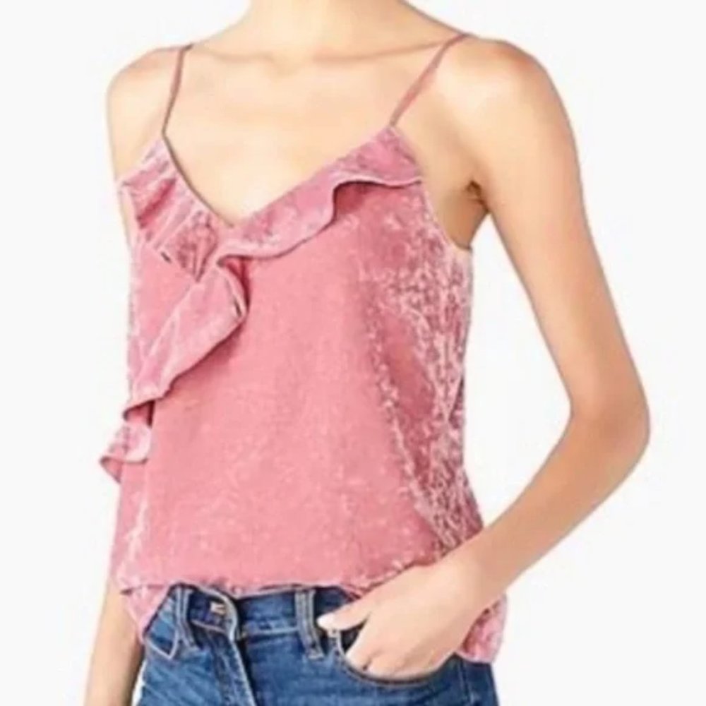 J. Crew Crushed Ruffle Velvet Tank Pink Mauve S